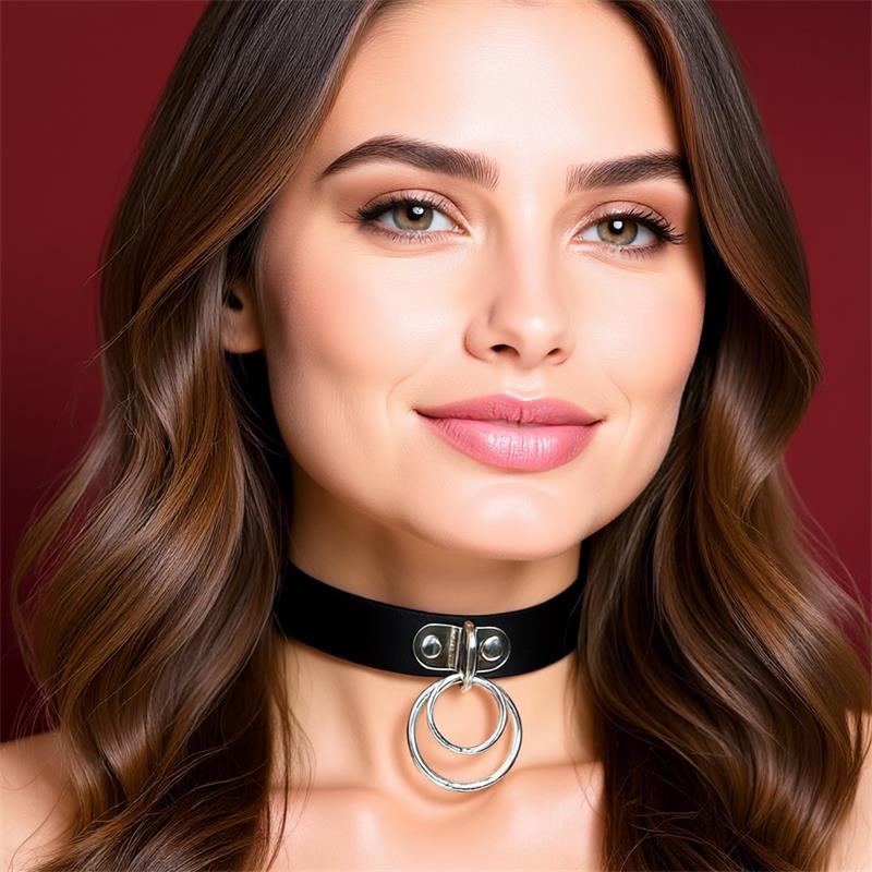 Collar Con Doble Aro Cuero Vegano Talla Única