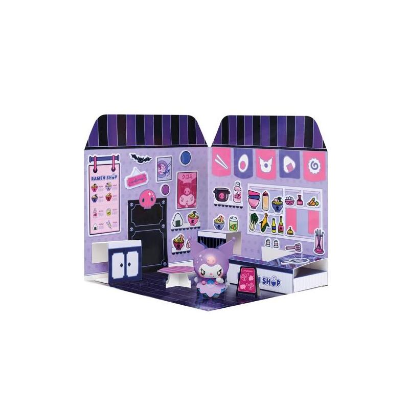 Comansi Sticker House Kuromi Ramen Shopâ - Incluye Figura - Stickers Lavables - Escenario Adorable - Juego Creativo