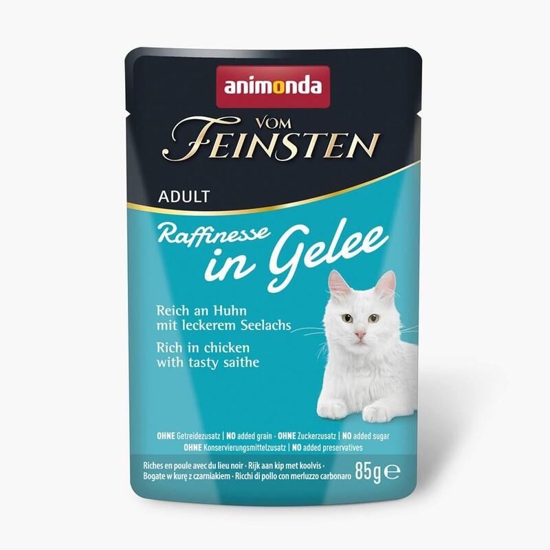 Comida Húmeda Para Gatos Animonda Vom Feinsten Adult Raffinesse En Gelatina Rica En Pollo Con Abadejo Negro 85g