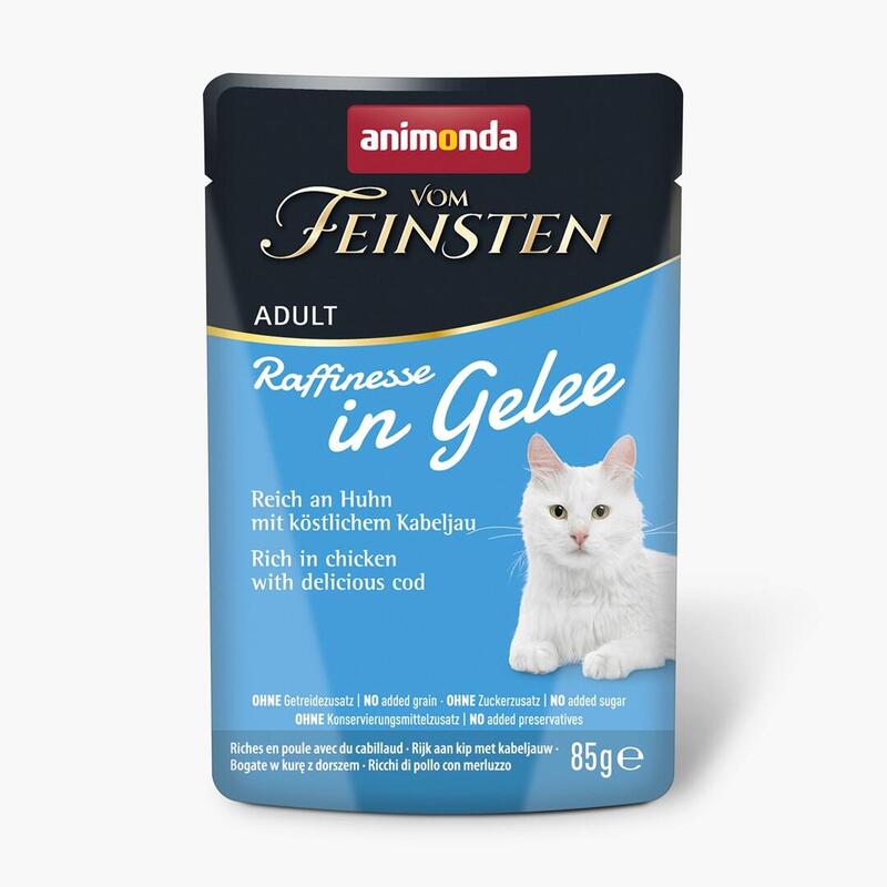 Comida Húmeda Para Gatos Animonda Vom Feinsten Adult Raffinesse En Gelatina Rica En Pollo Con Bacalao 85 G