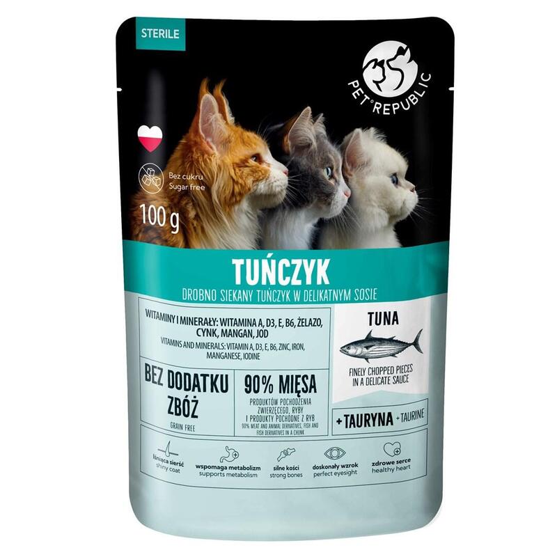 Comida Húmeda Para Gatos Pet Republic Steril Atún En Salsa Finamente Picado 100 G