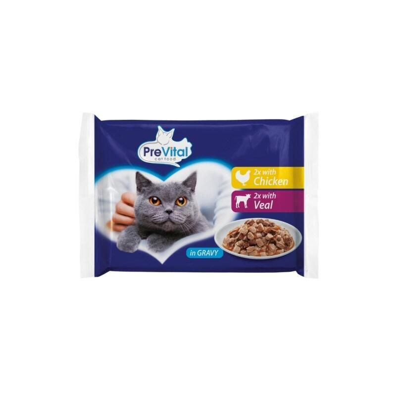 Comida Húmeda Para Gatos Prevital Chicken And Veal In Gravy  4 X 100g