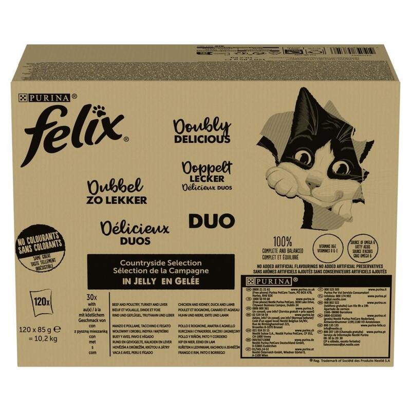 Comida Húmeda Para Gatos Purina Felix Fantastic Duo Mix Countryside 120x85g