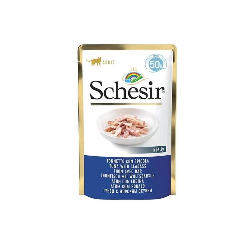 Comida Húmeda Para Gatos Schesir In Jelly Tuna With Seabass 50 G