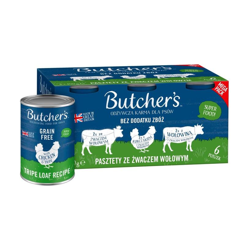 Comida Húmeda Para Perros Butcher'S Original Mega Pack Mix Tripe Loaf Recipe 6 X 400g