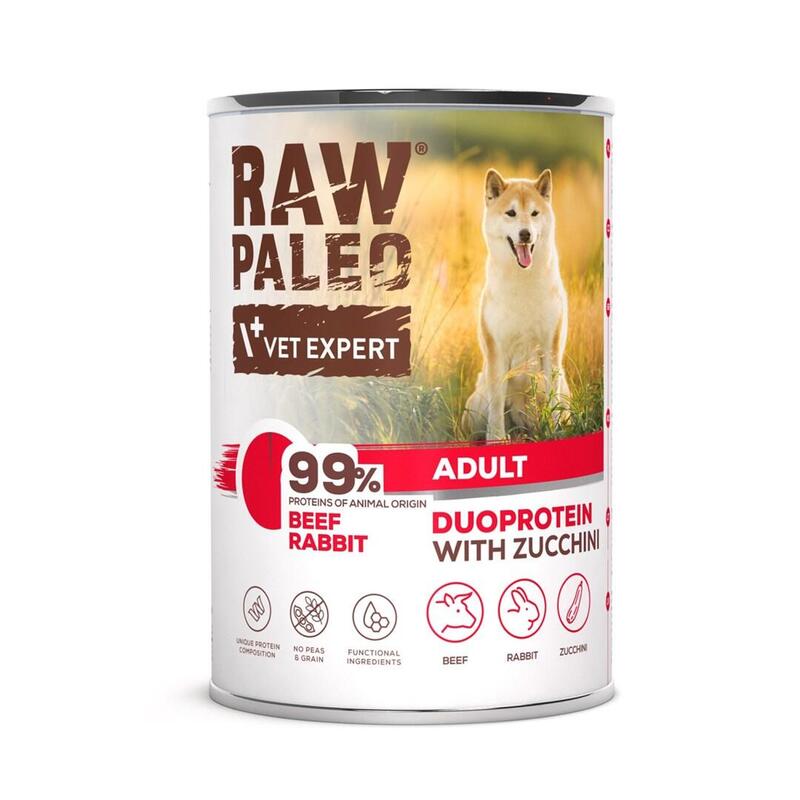 Comida Húmeda Para Perros Raw Paleo Duoprotein Beef & Rabbit Adult 400g