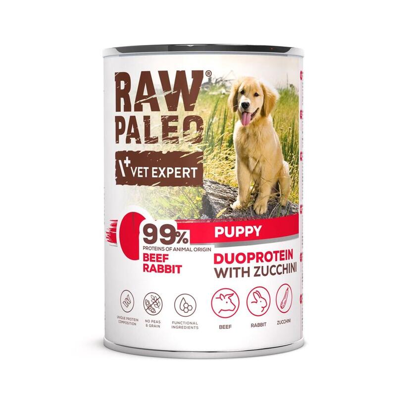 Comida Húmeda Para Perros Raw Paleo Duoprotein Beef & Rabbit Puppy 400g