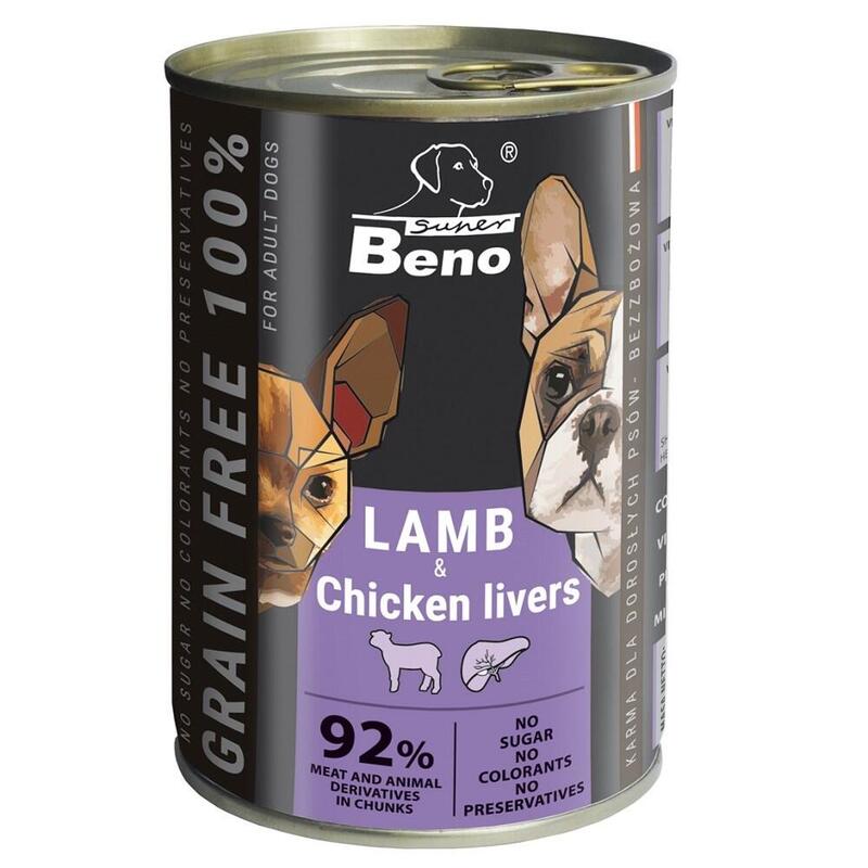 Comida Húmeda Para Perros Super Beno Lamb With Chicken Livers 415g