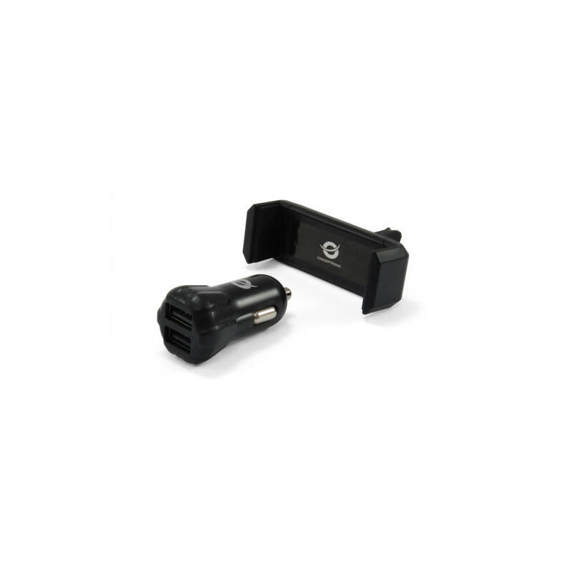 Conceptronic Cargador 5v 2xusb Para Coche 12/24v + Soporte Smartphone Toma Ventilacion Cusbcar2akit