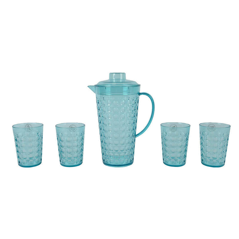Conjunto De Jarra Y Vasos Azul Diseño Bolas
