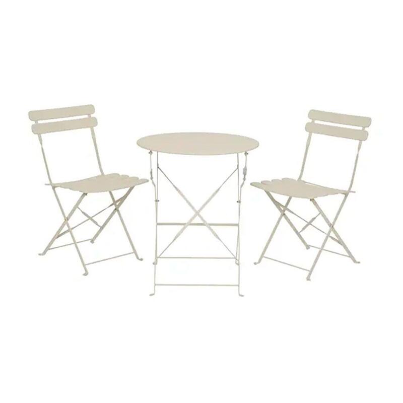 Conjunto De Mesa Y 2 Sillas Helsingborg, Plegables, De Acero, Blanco