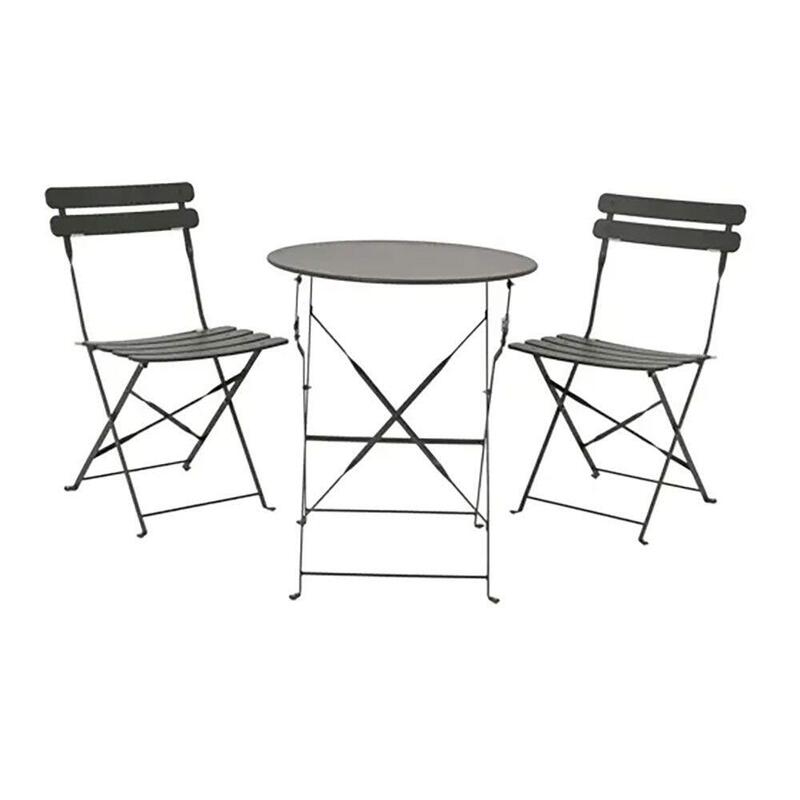 Conjunto De Mesa Y 2 Sillas Helsingborg, Plegables, De Acero, Gris Antracita