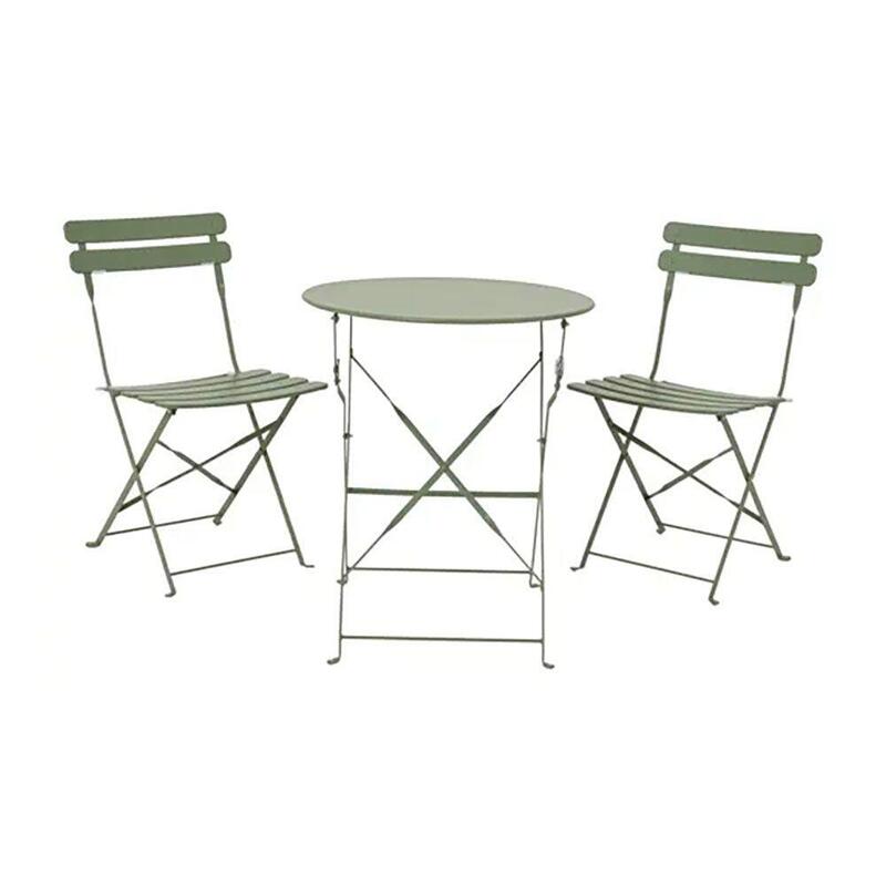 Conjunto De Mesa Y 2 Sillas Helsingborg, Plegables, De Acero, Verde