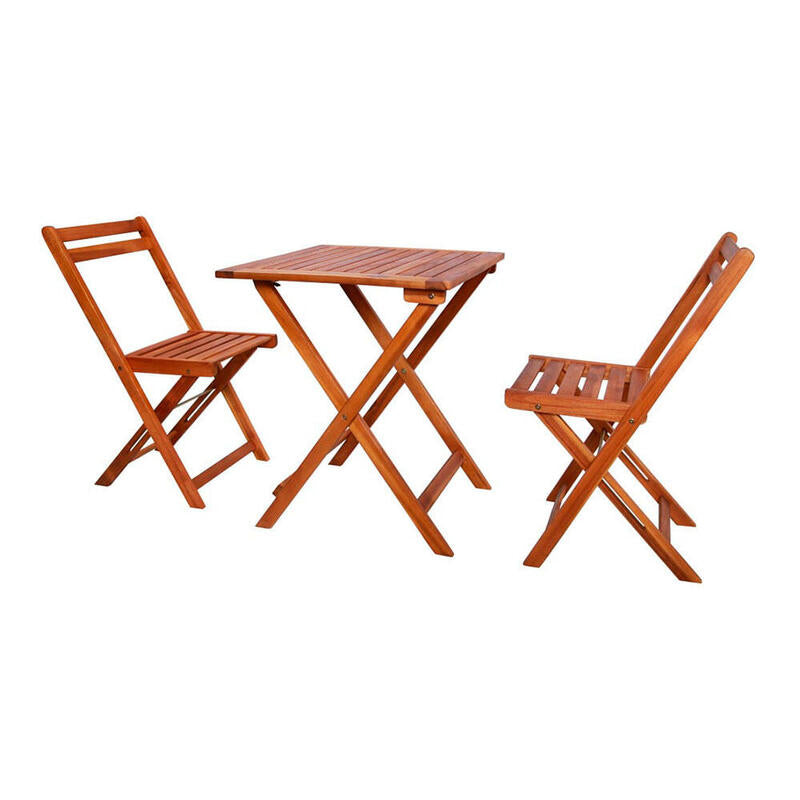 Conjunto De Mesa Y Sillas De Acacia. Plegables. Color: Natural Sillas: 40x40x80cm Mesa: 60x60x72cm