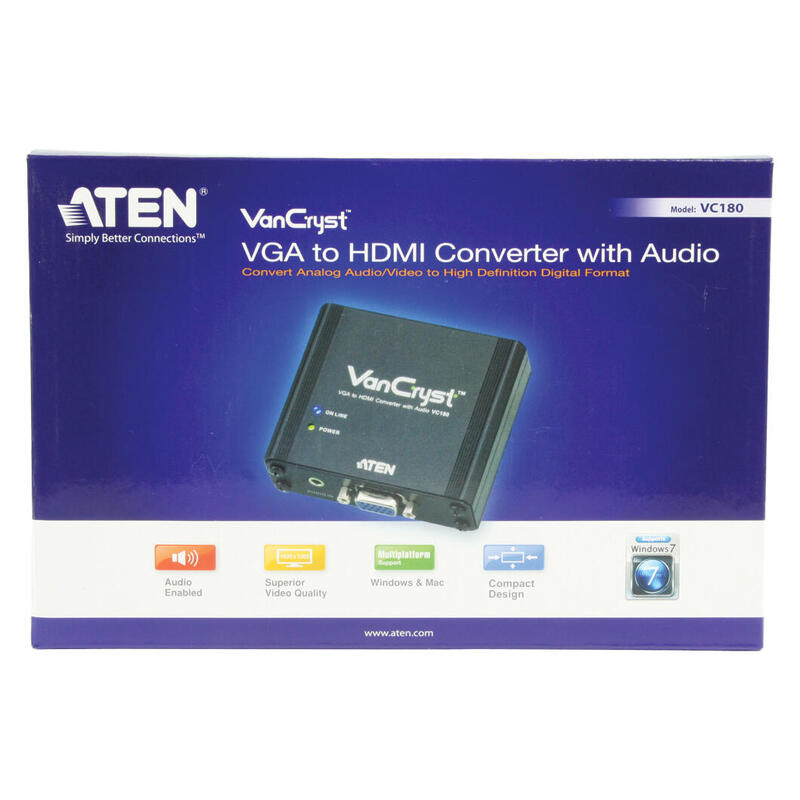 Convertidor Vga A Hdmi, Aten Vc180, Hasta 1080p, Con Audio