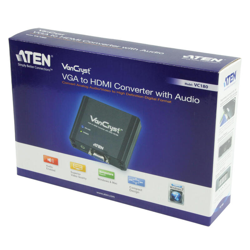 Convertidor Vga A Hdmi, Aten Vc180, Hasta 1080p, Con Audio