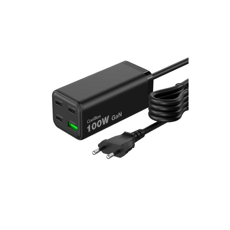 Coolbox Cargador Gan 100w Chargemaster 4 Pro - 3xusb-C - 1xusb-A - Carga Rapida 3.0- Power Delivery - Cable 1.5 Metros