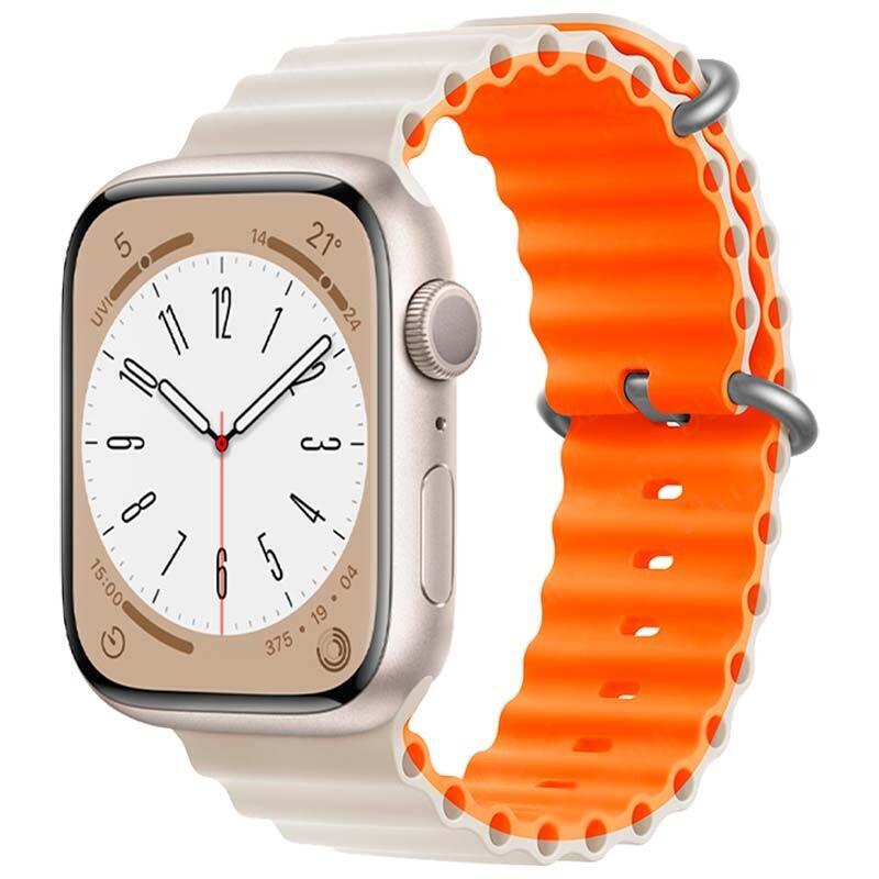 Correa Apple Watch 42/44/45/49mm Wave Blanco Estrella+Naranja