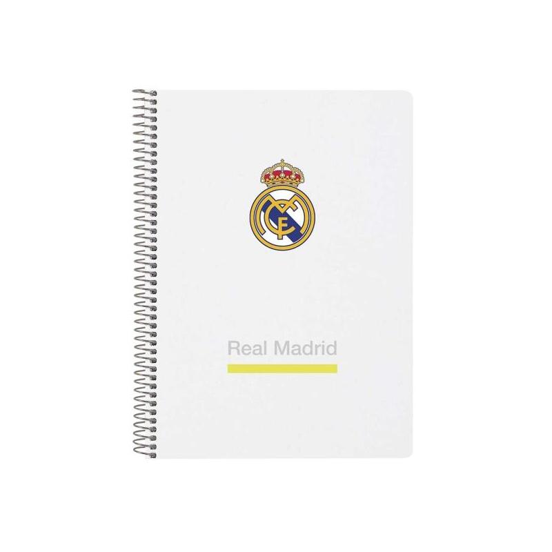 Cuaderno Safta Real Madrid Espiral - Tapas Duras - 80 Hojas A4 Con Cuadriculada 4x4mm - Formato Cuarto - 15.5x22x1cm -