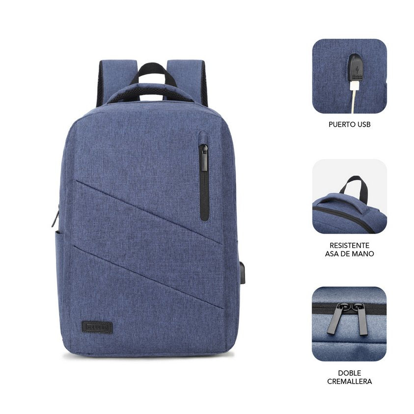 Mochila Subblim City Backpack Para Portátiles Hasta 15.6'/ Puerto Usb/ Azul