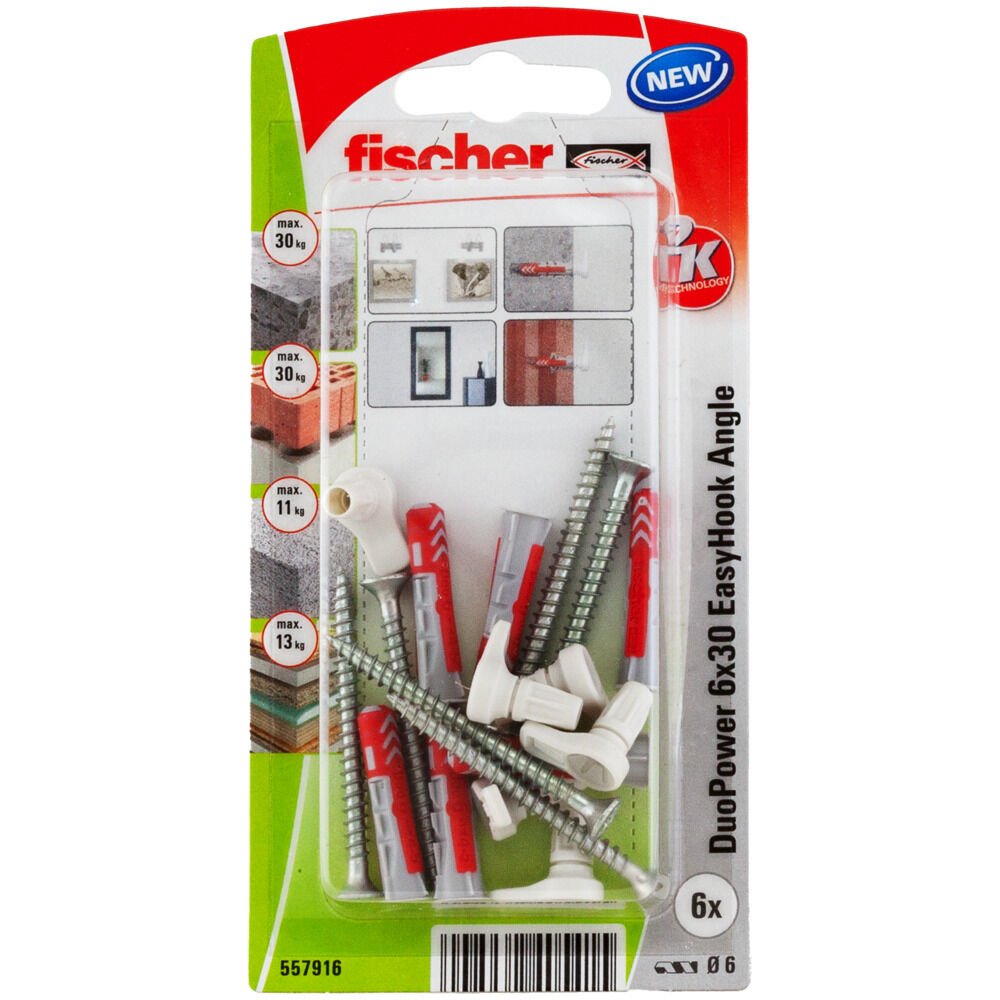EAN 4048962405415 - Fischer 557916 tornillo de anclaje y taco 6 pieza(s) Juego de enchufes de pared y tornillos 30 mm imagen 1