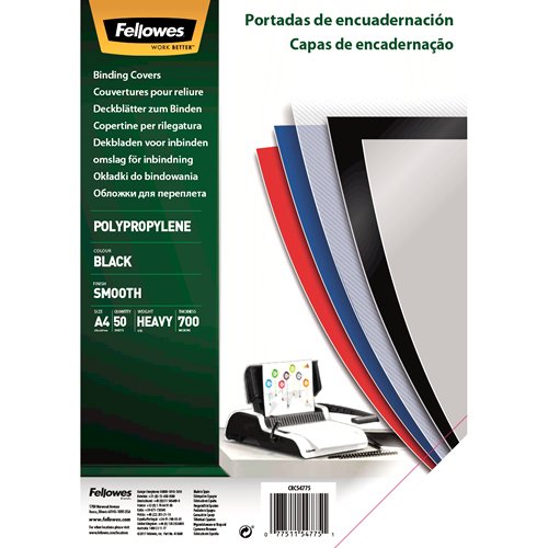 Pack 50 Portadas Polipropileno A4 700 Micras Negro Fellowes Pack 50 Portadas Polipropileno A4 700 Micras Negro Fellowes 5477502