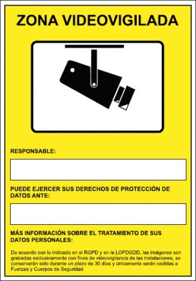 Archivo 2000 Señal "Cámaras De Vigilancia En Grabación Las 24 Horas" 210x297 Pvc Amarillo