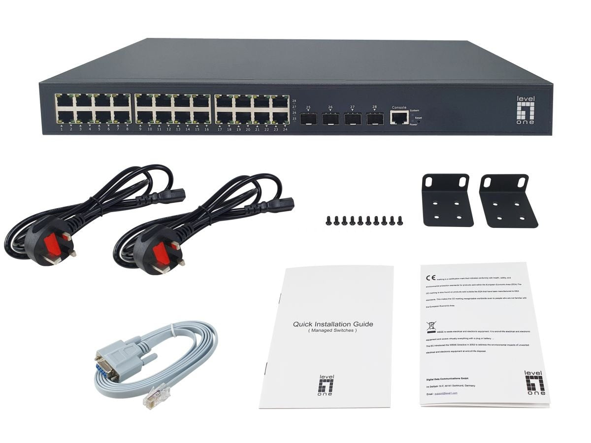 Levelone Poe+Switch 24xge Poe/4x10gsfp+ 440w 19" Managed L3