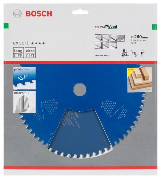 Hoja De Sierra Circular Bosch Professional Expert Para Madera, Ø 260 Mm, Diámetro 60z De 30 Mm, Para Sierras Tronzadoras E Ingletadoras 2608644082