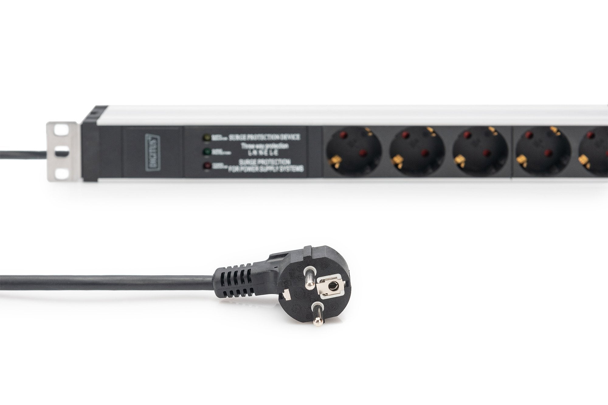Regleta Aluminio Rack 19" 6 Schuko, Entrada Schuko Cee 7/7 16a 2m 1u Con Proteccion Sobretenciones Digitus