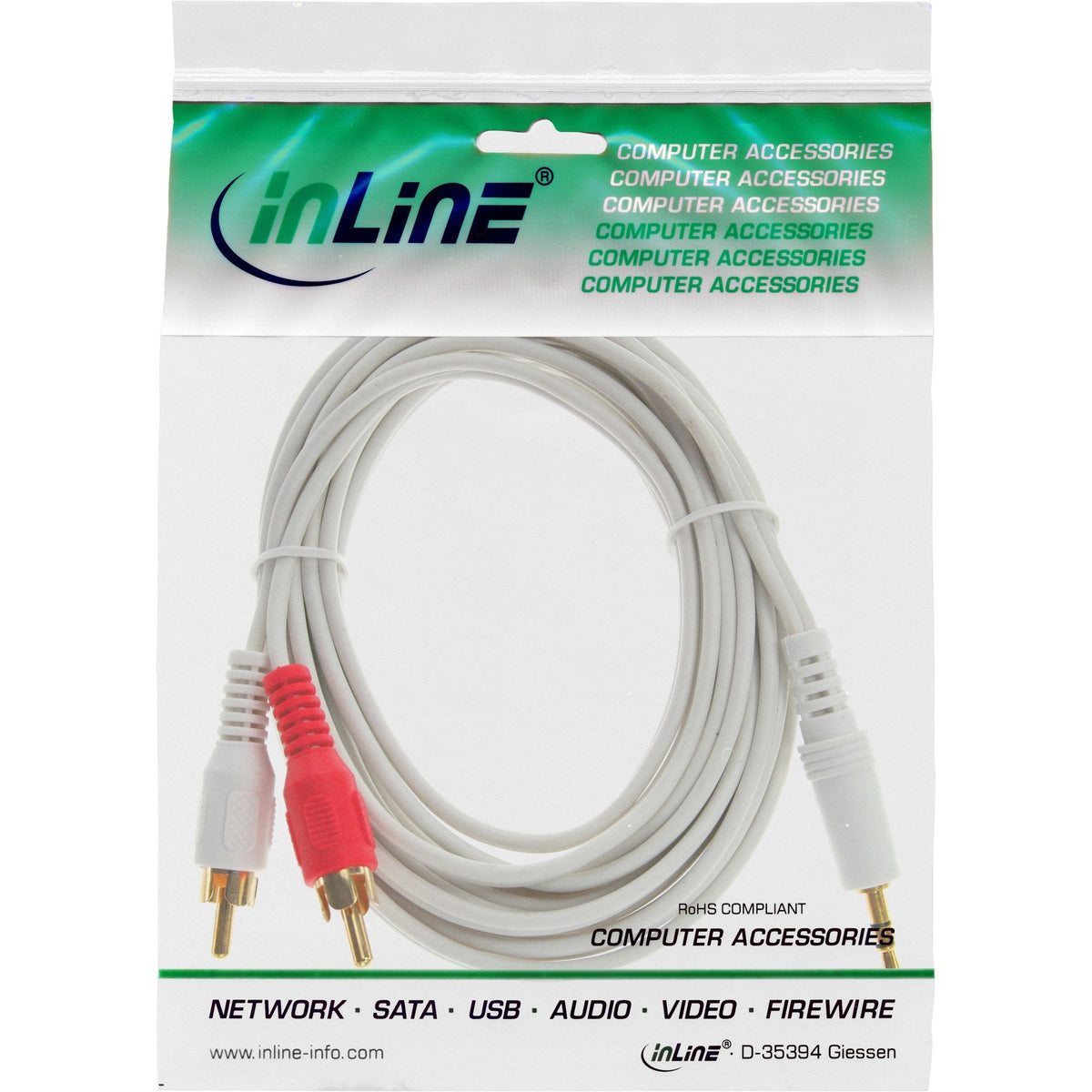 Cable De Audio Inline 2x Rca Macho A 3.5mm Macho Estéreo Blanco/Dorado 3m