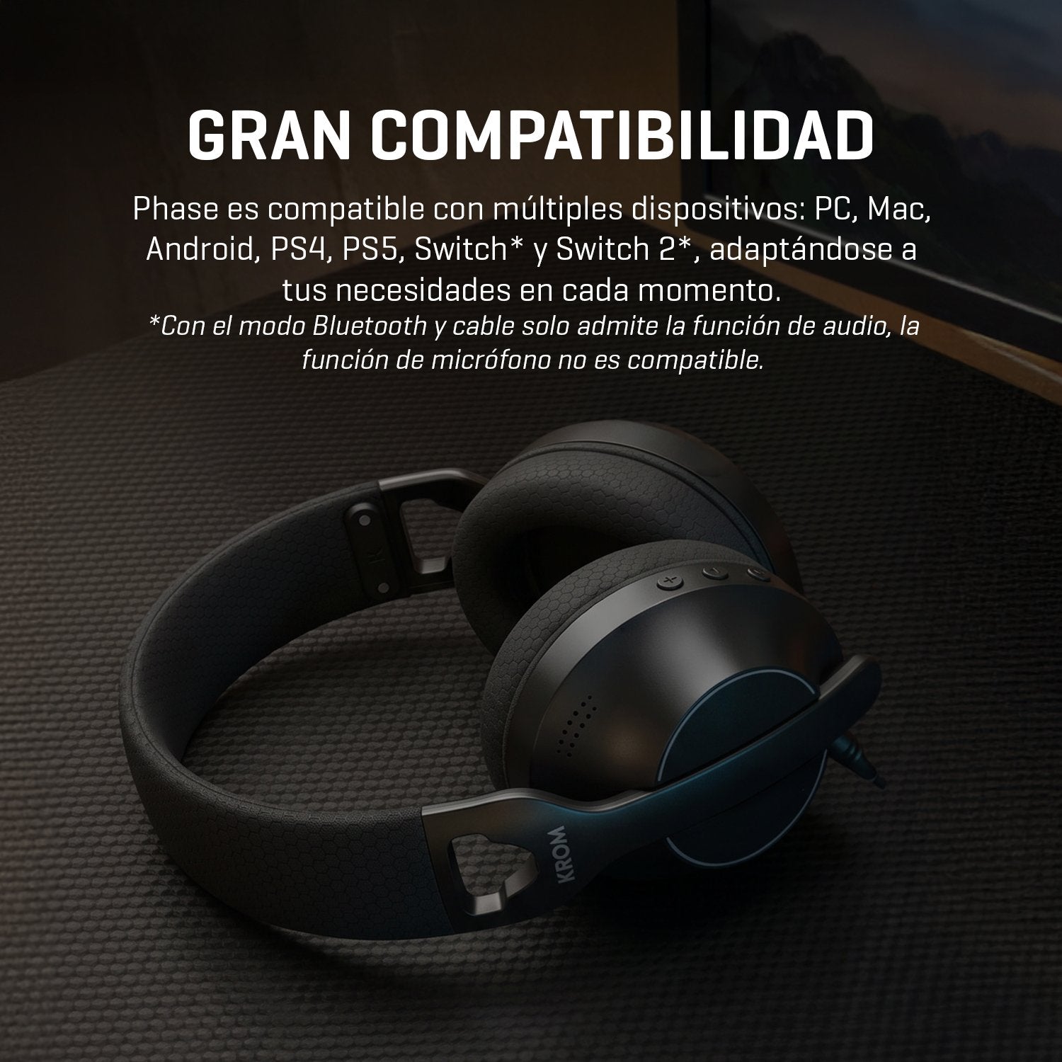 Auriculares Gaming Inalámbricos Con Micrófono Krom Phase Bluetooth Jack 3.5 Usb 2.0 Negros