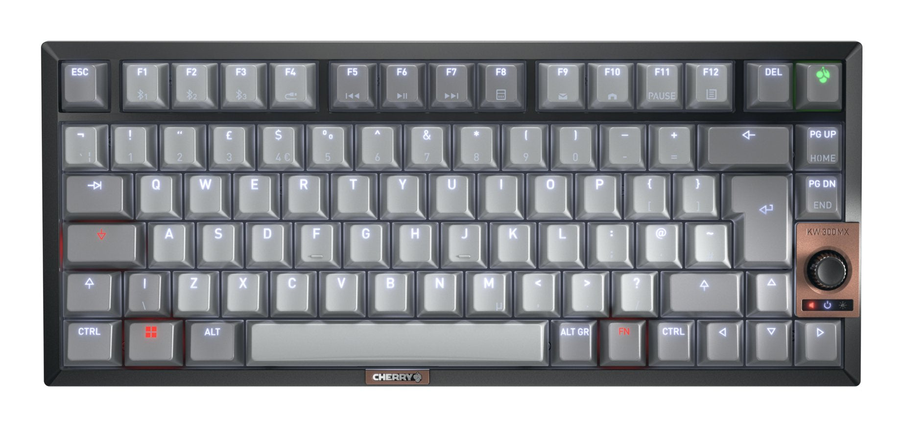 Cherry Kw 300w Mx, Con Cable & Inalámbrico, Usb + Bluetooth, Mechanischer Switch, Qwerty, Led, Negro, Cobre, Gris