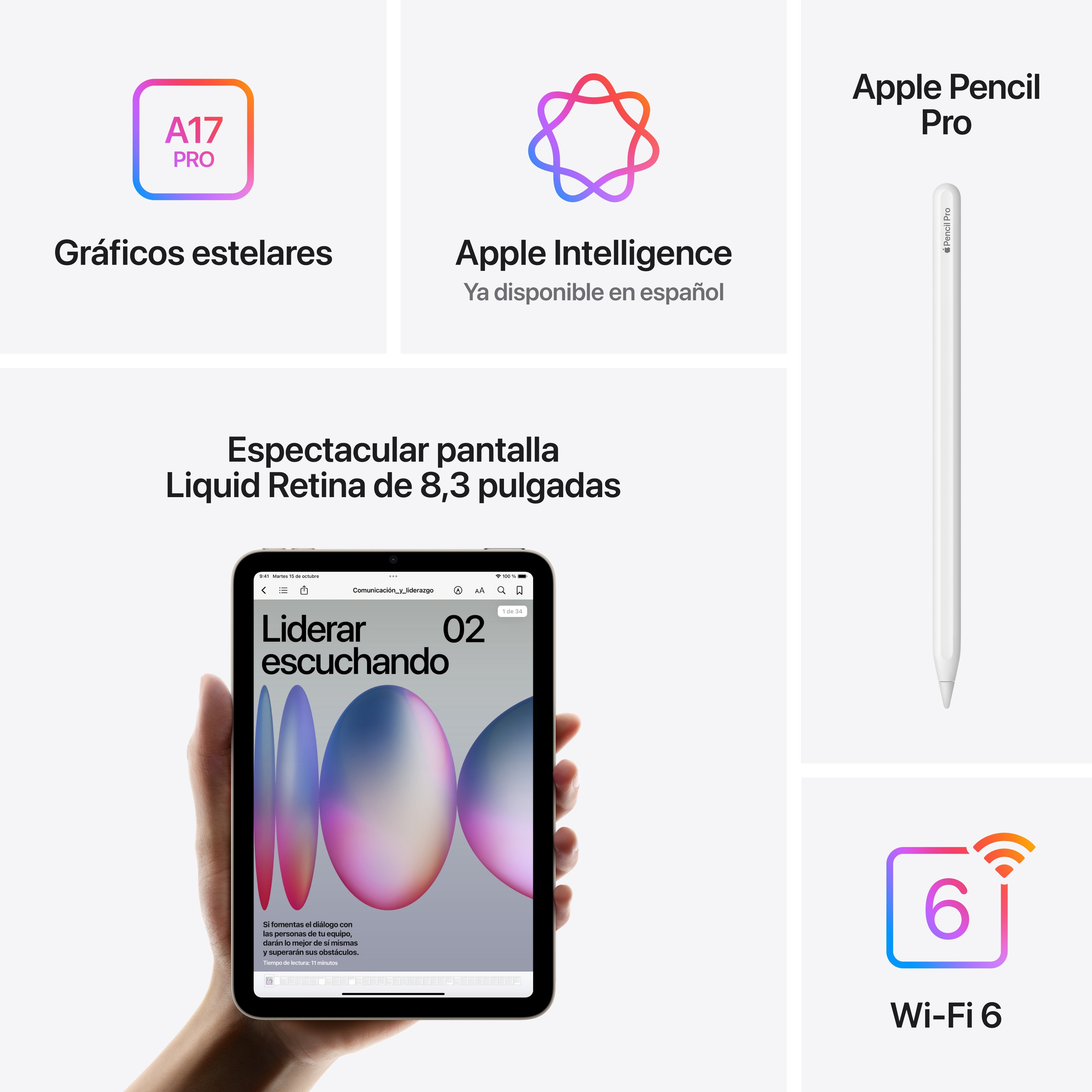EAN 0195949752162 - Apple iPad mini 7th gen 512 GB 21,1 cm (8.3") Wi-Fi 6E (802.11ax) iPadOS 18 Azul imagen 7