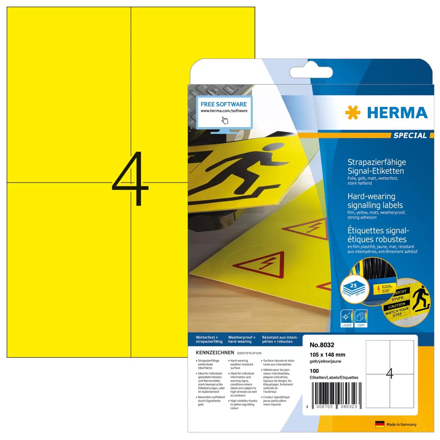 EAN 4008705080323 - HERMA 8032 etiqueta de impresora Amarillo Etiqueta para impresora autoadhesiva imagen 1