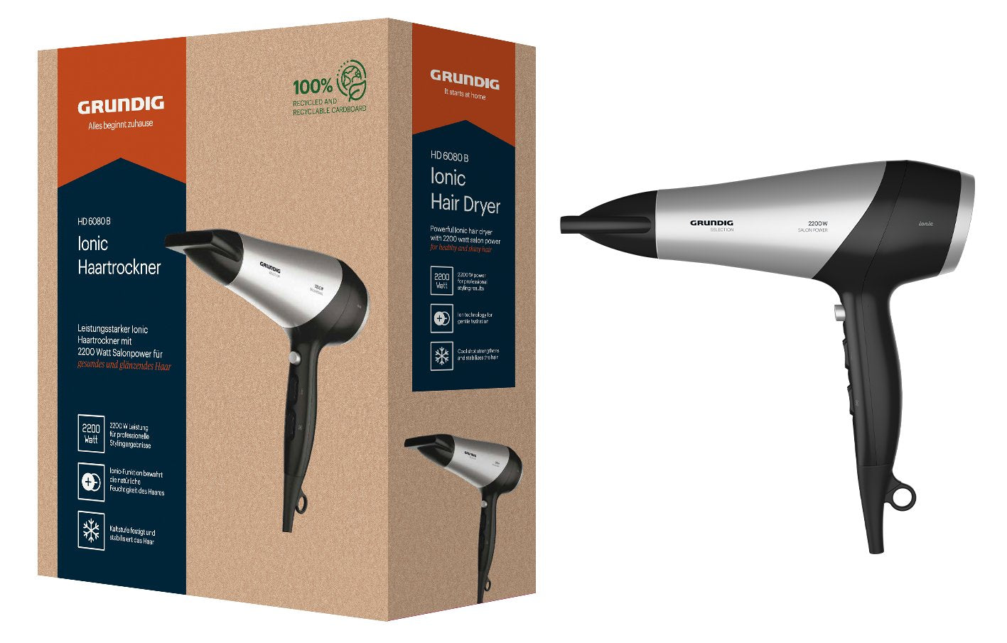 EAN 4013833061328 - Grundig HD 6080 B secador 2200 W Negro, Plata imagen 5