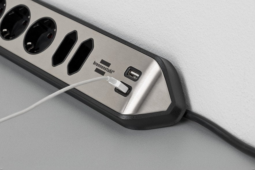 Brennenstuhl Estilo Cable De Extensión De Esquina De 6 Vías Negro