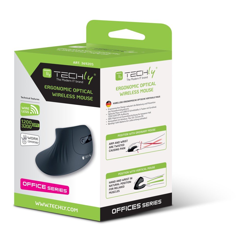 Ratón Óptico Vertical Ergonómico Inalámbrico Techly De 3200 Dpi