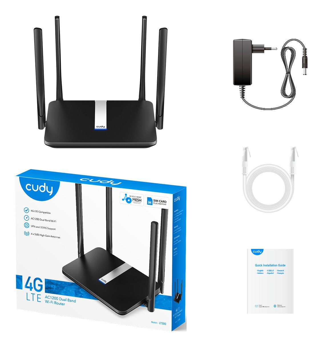EAN 6971690791209 - Cudy LT500 router inalámbrico Ethernet rápido Doble banda (2,4 GHz / 5 GHz) 4G Negro imagen 6