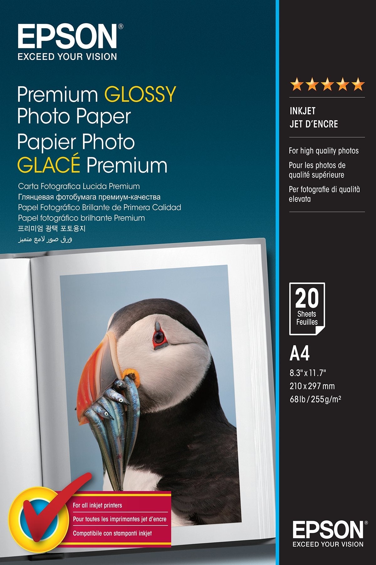 Epson Premiumbrillantea4 (210 X 297 Mm)255 G/M20 Hoja(S) Papel Fotogrfico Brillantepara Ecotank Et-16500, Expression Home Hd Xp-15000, Expression Premium Xp-540, 6000, 6005, 900