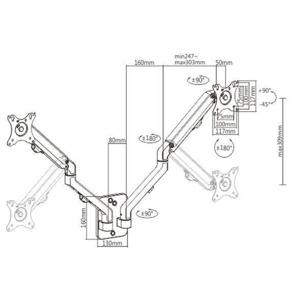 Ajustable Wall Display Mounting Arm Up To 27" 7 Kg Gembird