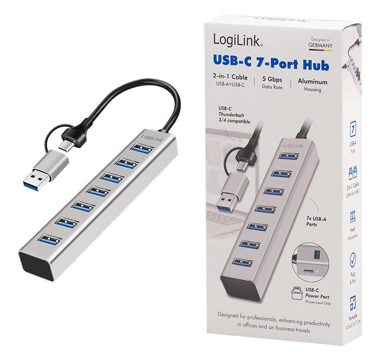 Logilink Ua0441 Hub De Interfaz Usb 3.2 Gen 1 (3.1 Gen 1) Type-A + Type-C 5000 Mbit/S Gris