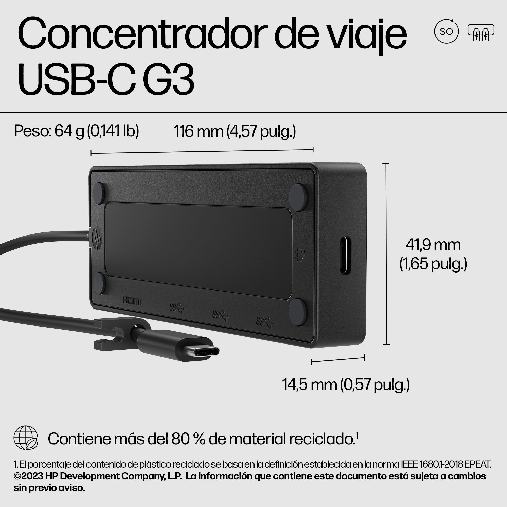 EAN 0198122960897 - HP USB-C Travel Hub G3 Alámbrico USB 3.2 Gen 2 (3.1 Gen 2) Type-C imagen 5