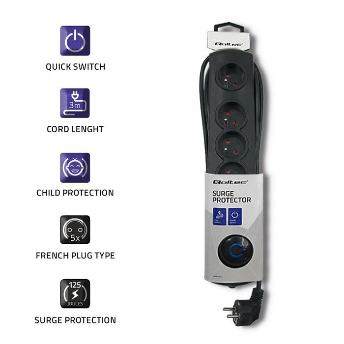EAN 5901878502717 - Qoltec 50271 limitador de tensión Negro 5 salidas AC 230 V 3 m imagen 3