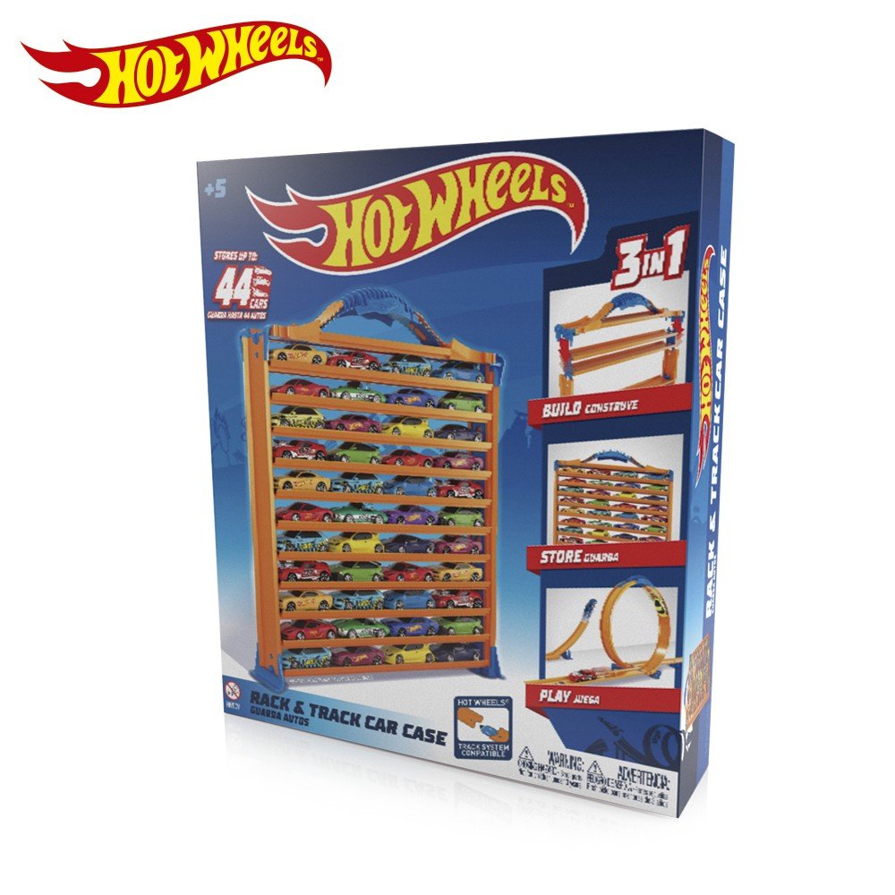 Maletin Portacoches Hot Wheels 3 En 1. Guarda 44 Coches, Con Rampas Y Loop (Autos No Inlcuidos)30x27x6 Cm