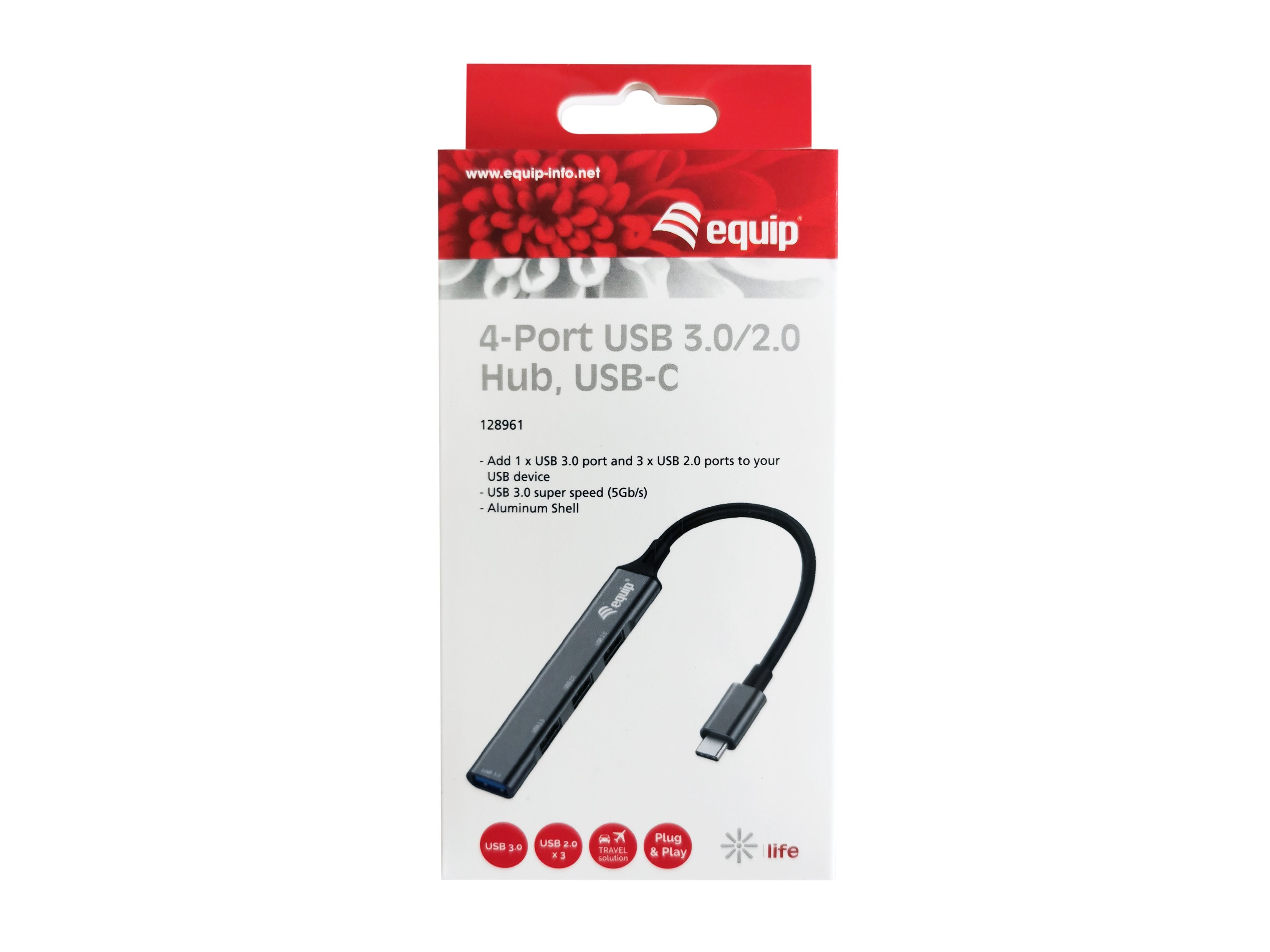 Hub Usb-C Equip Life Usb 1 Puerto Usb 3.0 3 Puertos Usb 2.0 Carcasa Aluminio