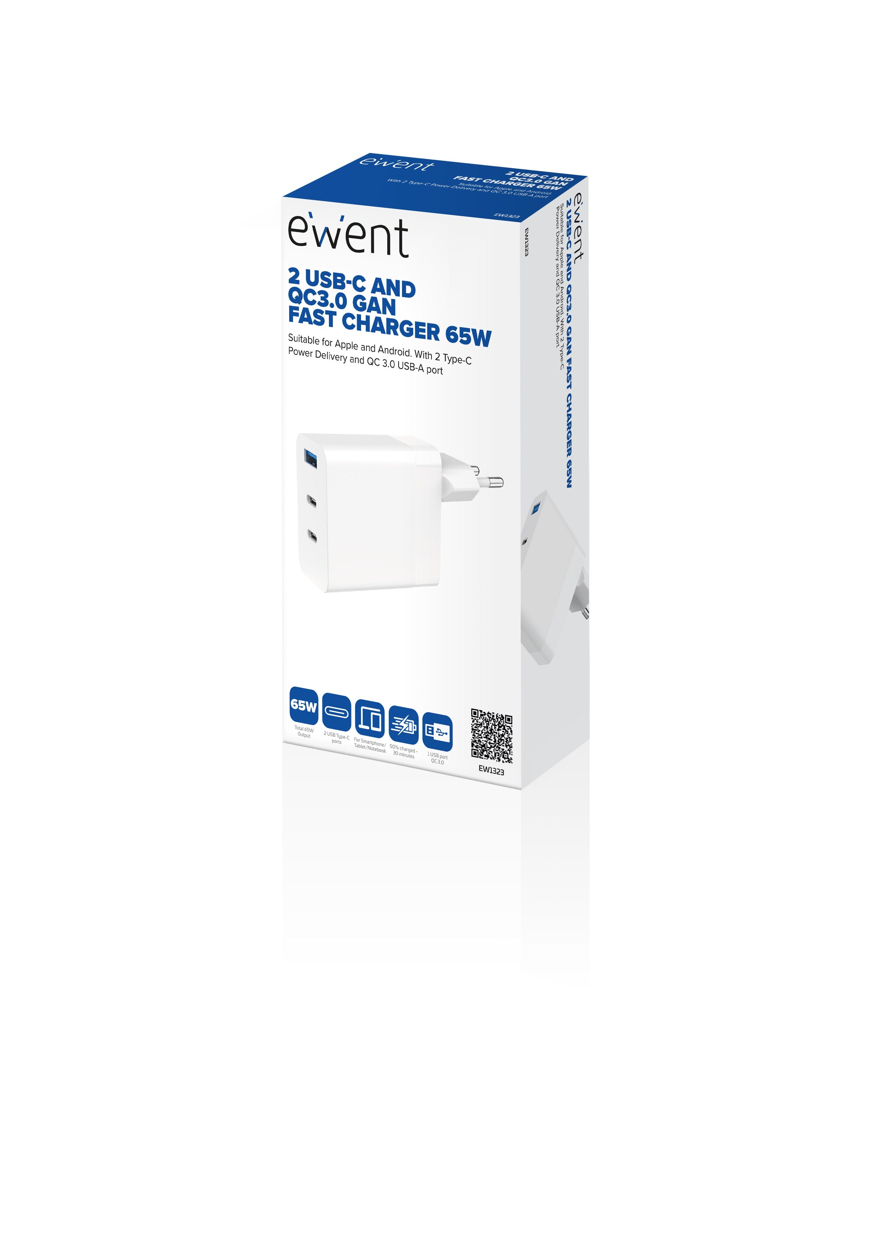 EAN 8052101430943 - Ewent EW1323 cargador de dispositivo móvil Universal Blanco Corriente alterna Carga rápida Interior imagen 3