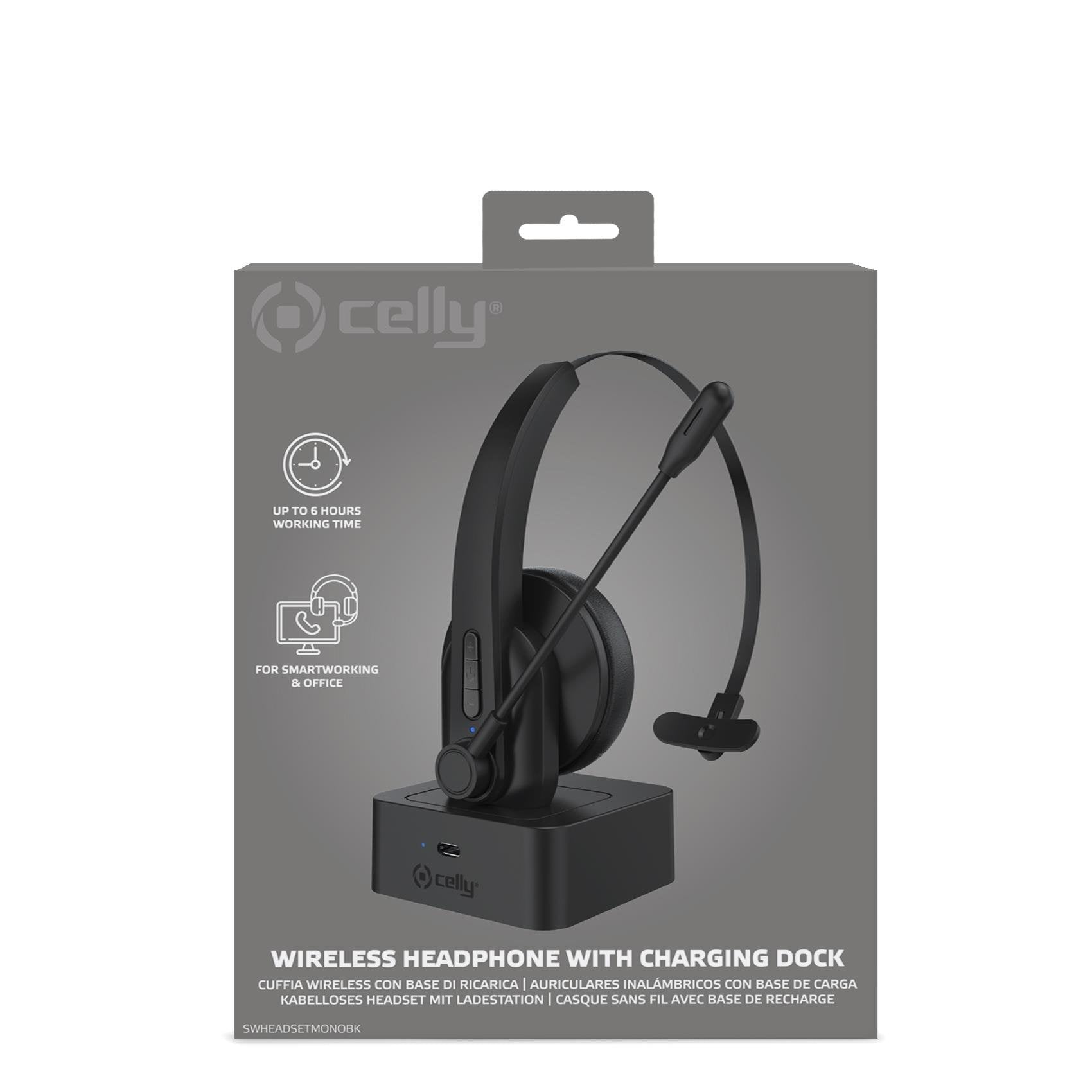Celly Swheadsetmono Auriculares Inalámbrico Bluetooth Base De Carga Negro
