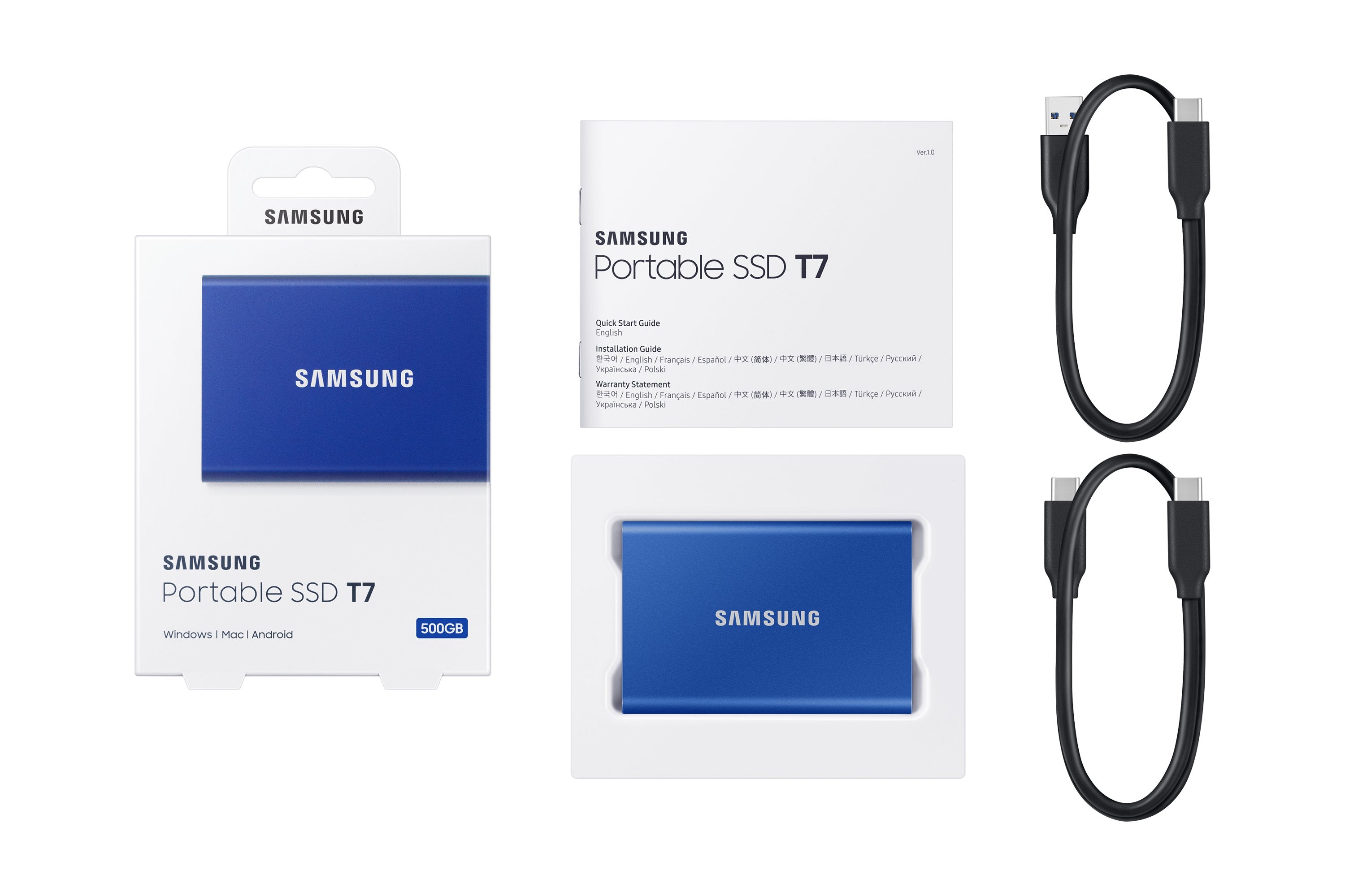 Disco Externo Ssd Samsung 500gb Portable T7 Usb3.2 Gen.2 Indigo Blue Extern Kit