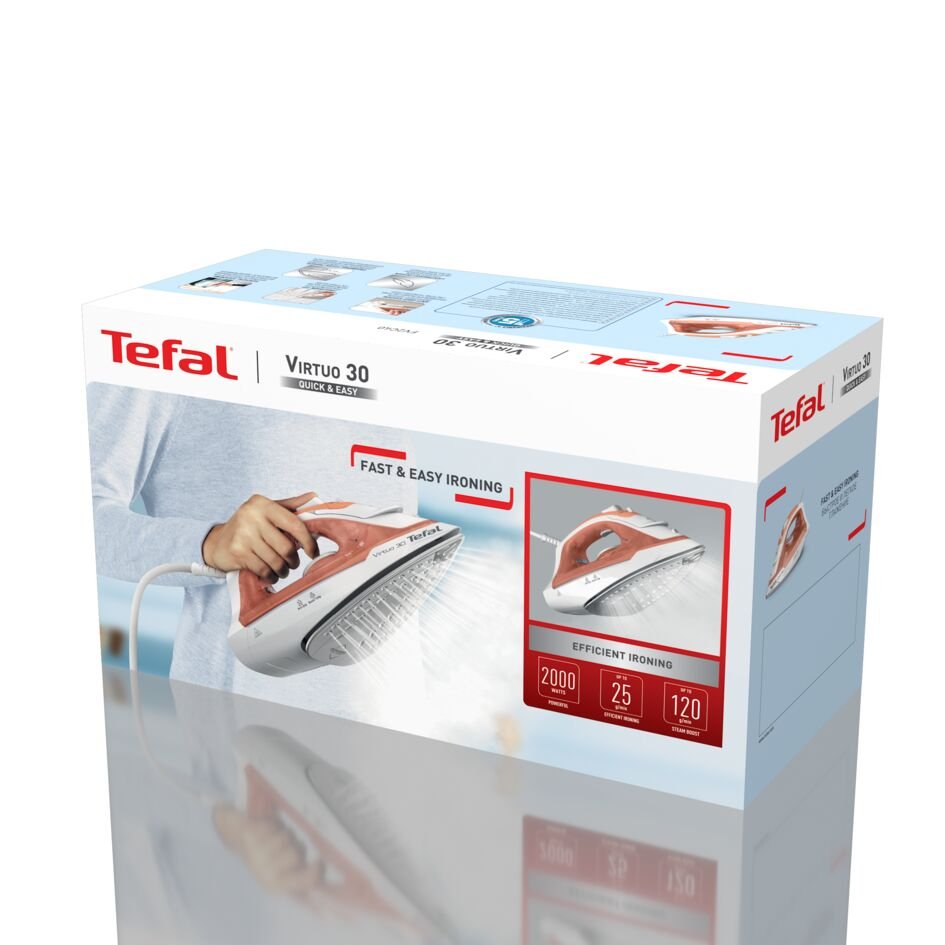 EAN 3121040092729 - Tefal Virtuo 30 FV2C40E0 plancha Plancha vapor-seco Suela de cerámica 2000 W Durazno, Blanco imagen 13